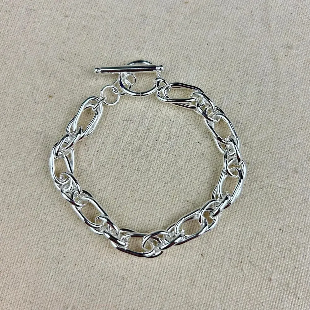 Vintage style stainless steel silver chain bracelet cyber grunge punk